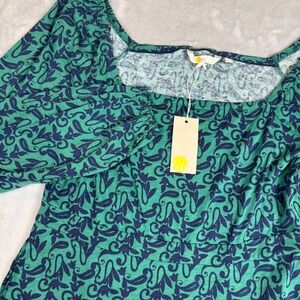 Boden Square Neck Jersey Midi Dress Womens US 10P L/S Green Blue Floral NWT